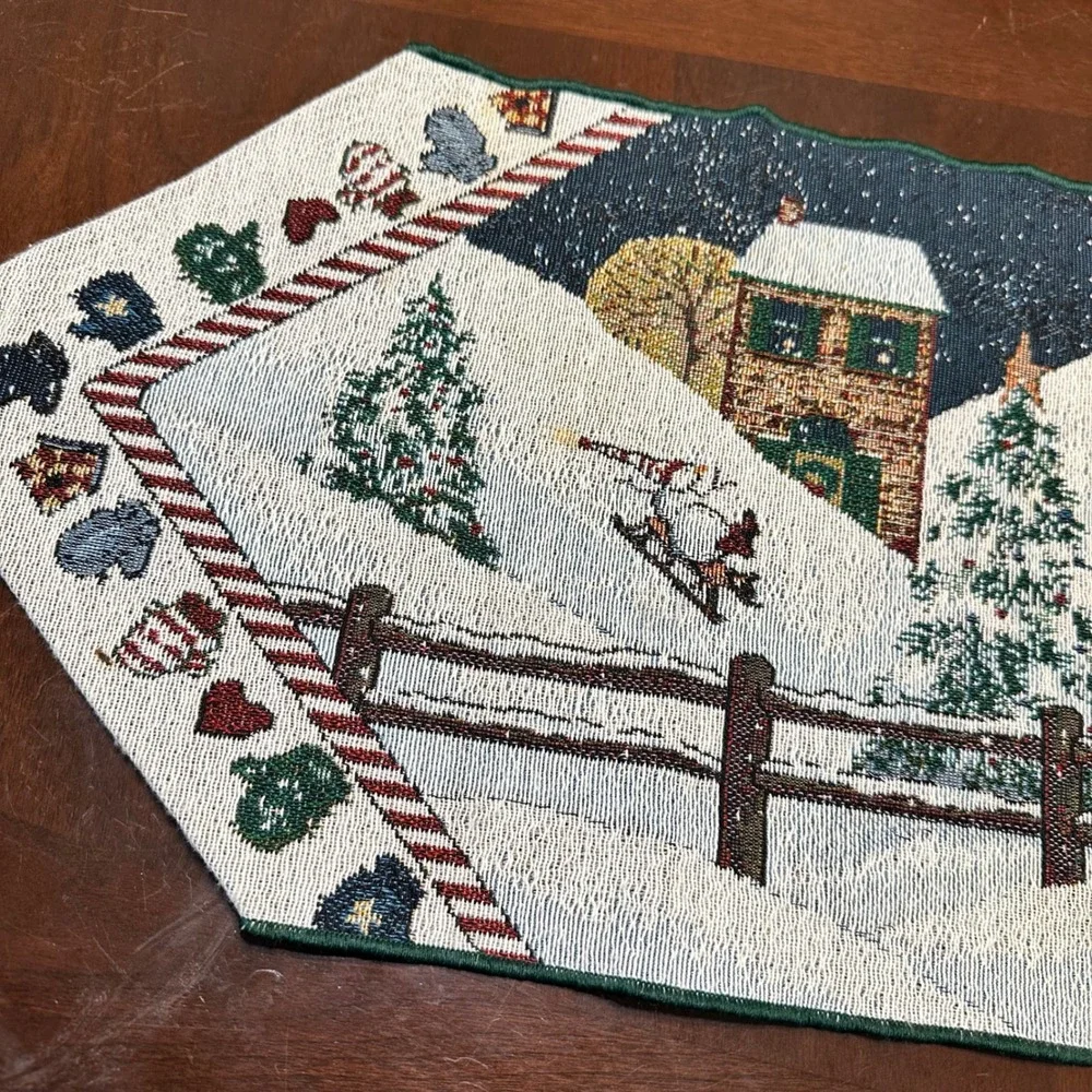 Christmas Snowman Table Runner Tapestry Winter Scene Home‎ Decor 72